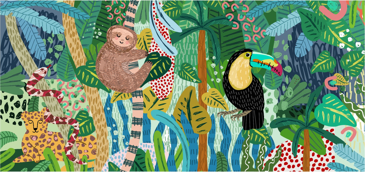 Monkey & Toucan with Leopard Abstract design Wallpaper Murals in your room — zoomed