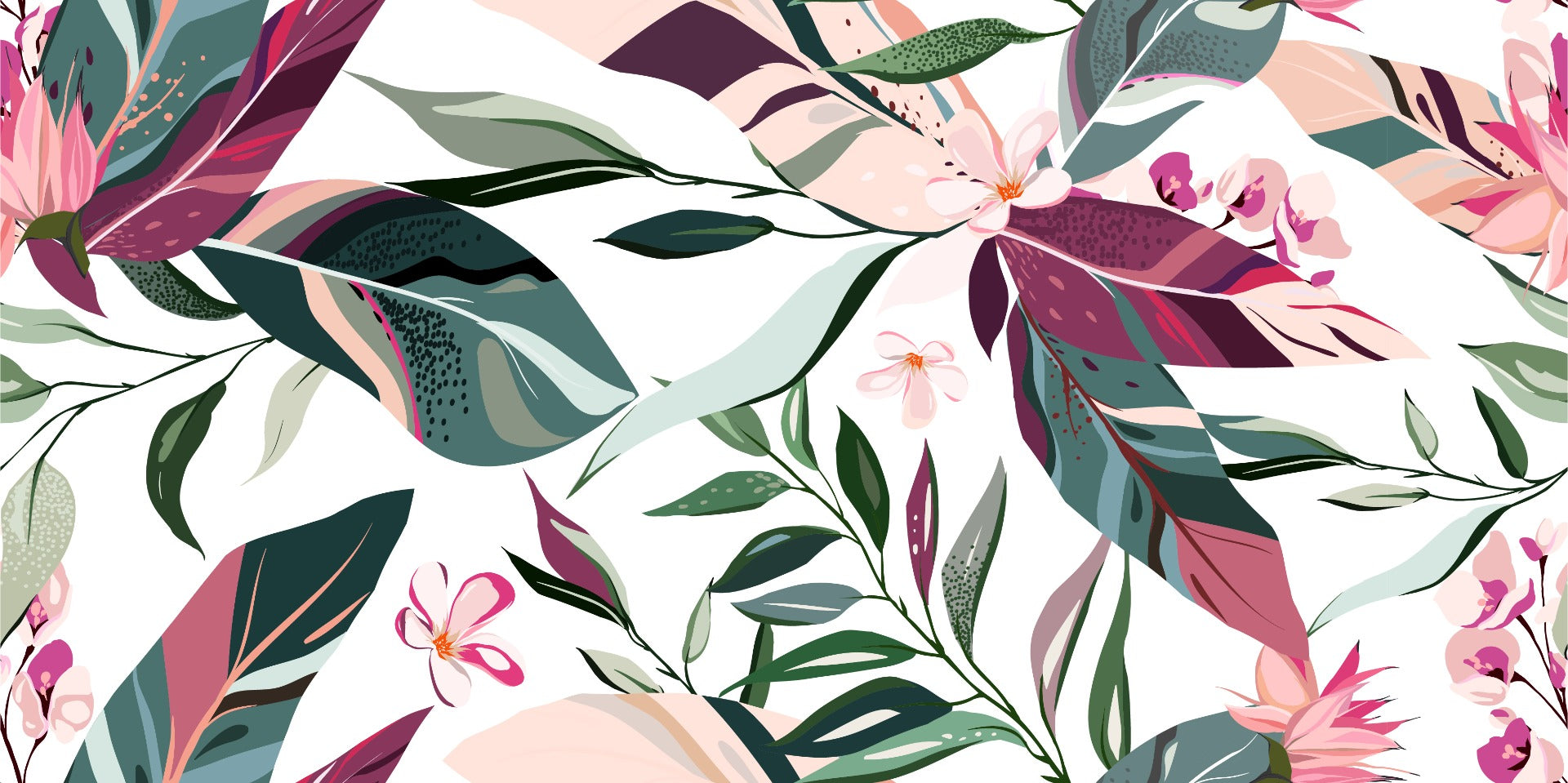 Tropical Leaflets wallpaper mural in your room — zoomed