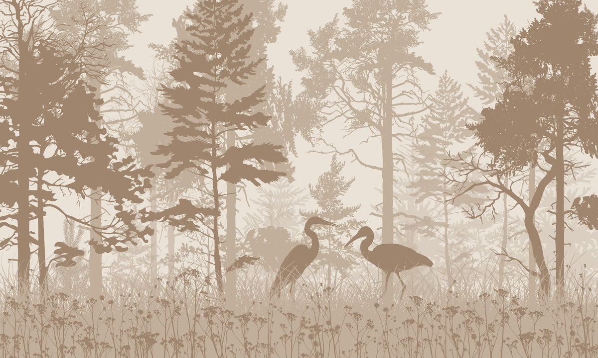 Brown Forest with Herons in the woods wallpaper
