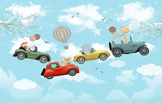 Cartoon Animals in the sky wallpaper mural