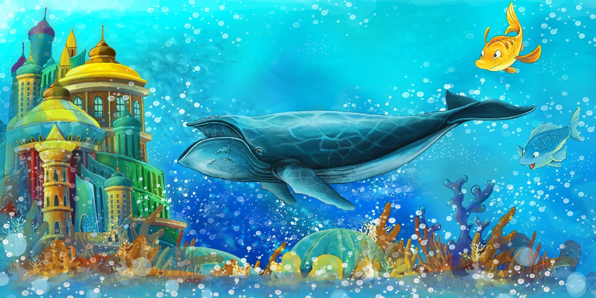 Whale reef wallpaper mural in your room — zoomed