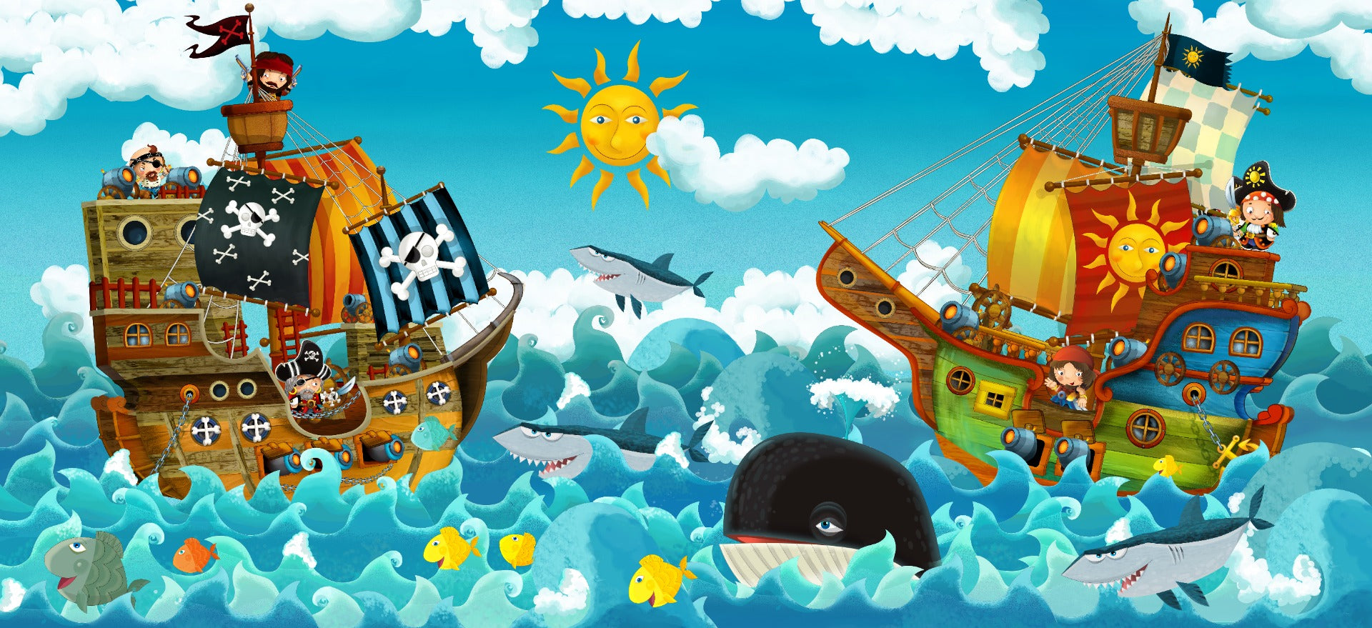 Pirates in the sea wallpaper mural