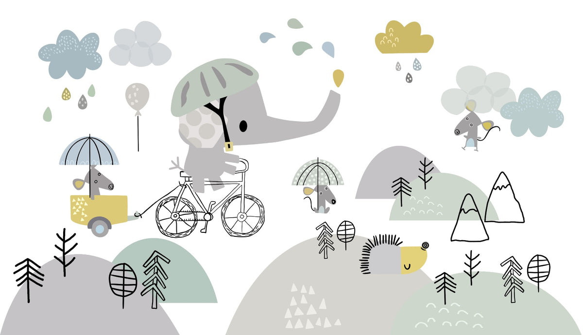 Elephant on bicycle wallpaper mural