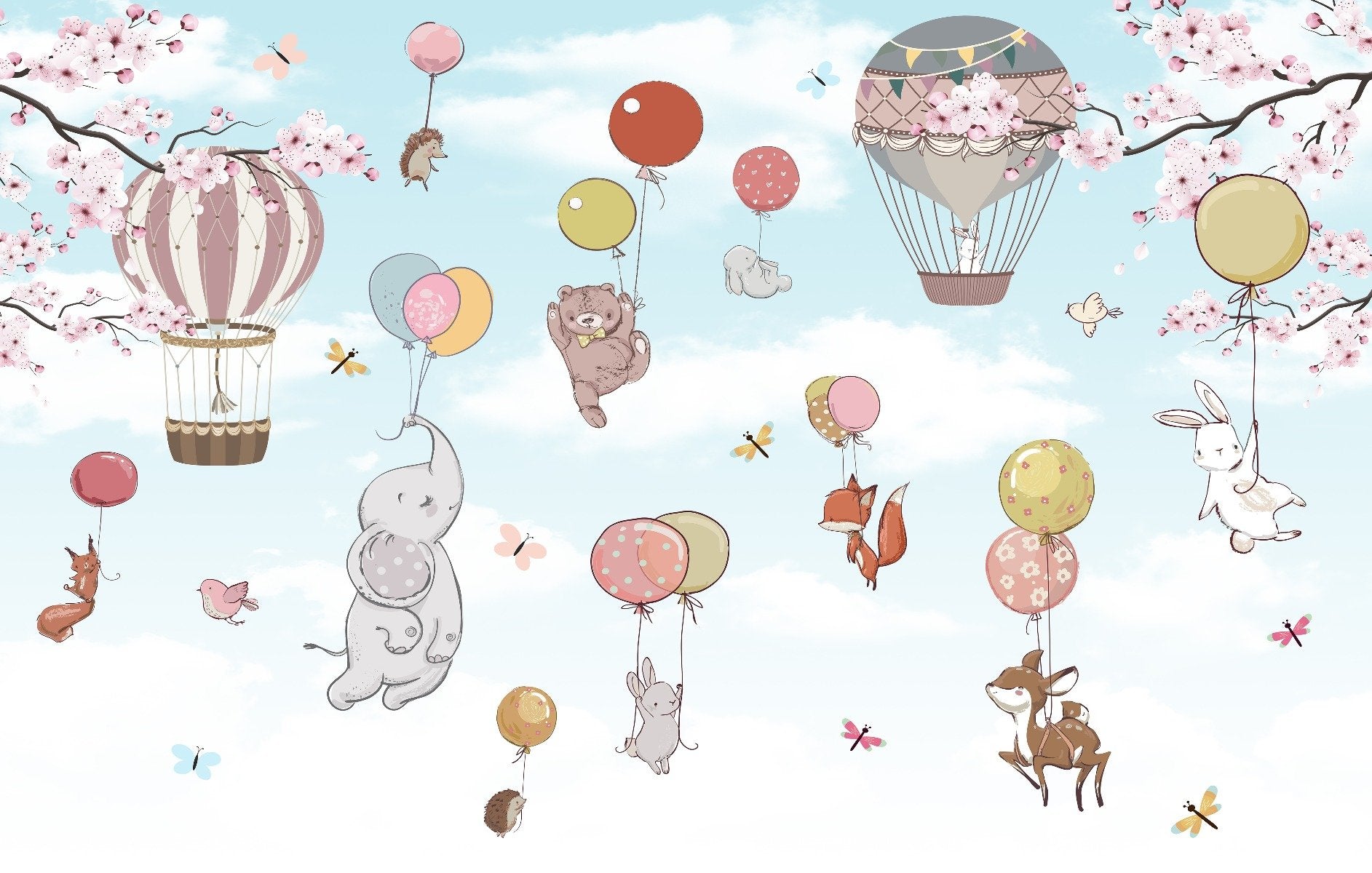 Levitating animals wallpaper mural