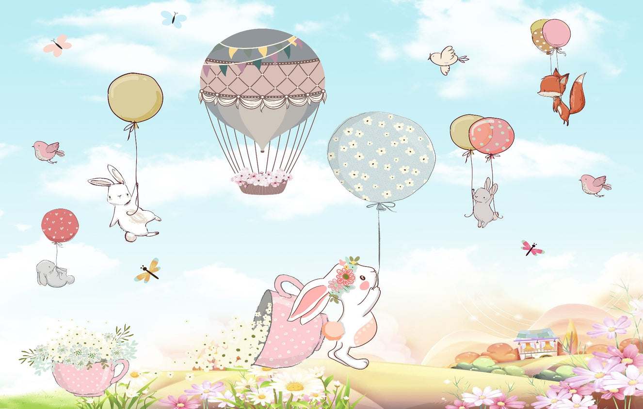 Plush bunnies wallpaper mural
