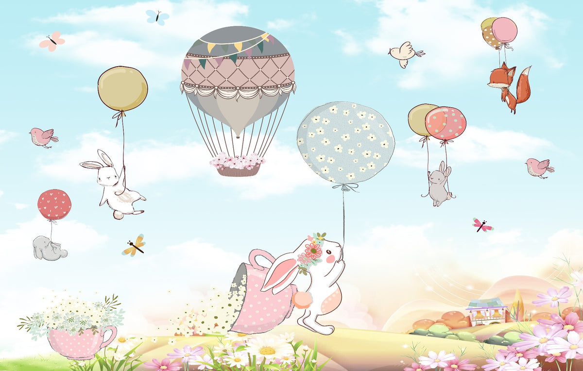 Plush bunnies wallpaper mural in your room — zoomed