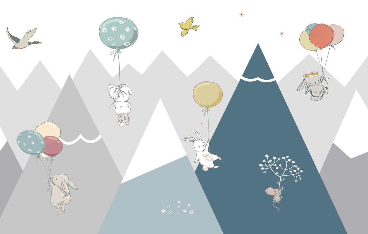 Jovial Rabbits Flying Wallpaper Murals in your room — zoomed