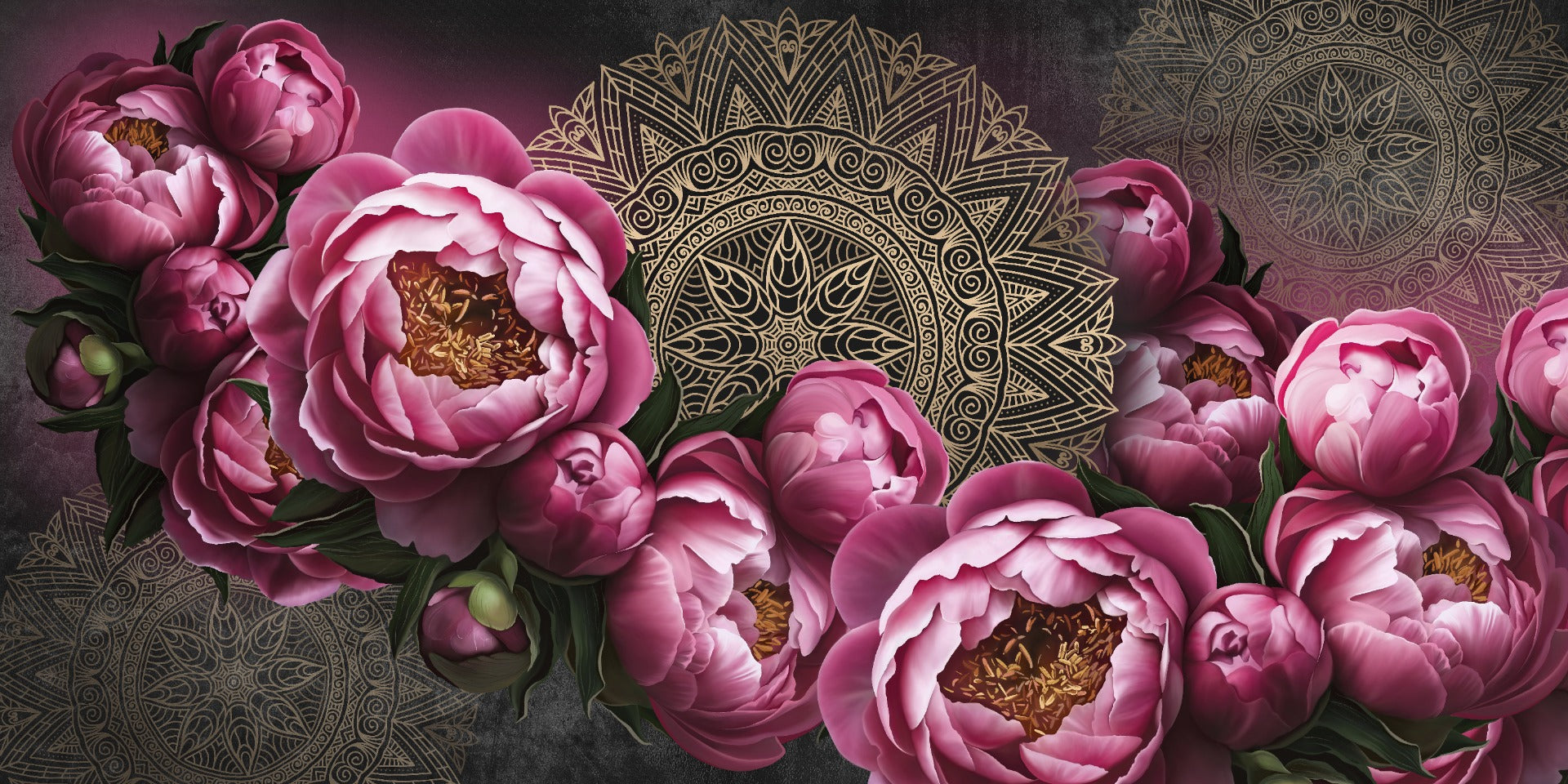 Pink Floral Mandala Design Wallpaper Murals in your room — zoomed