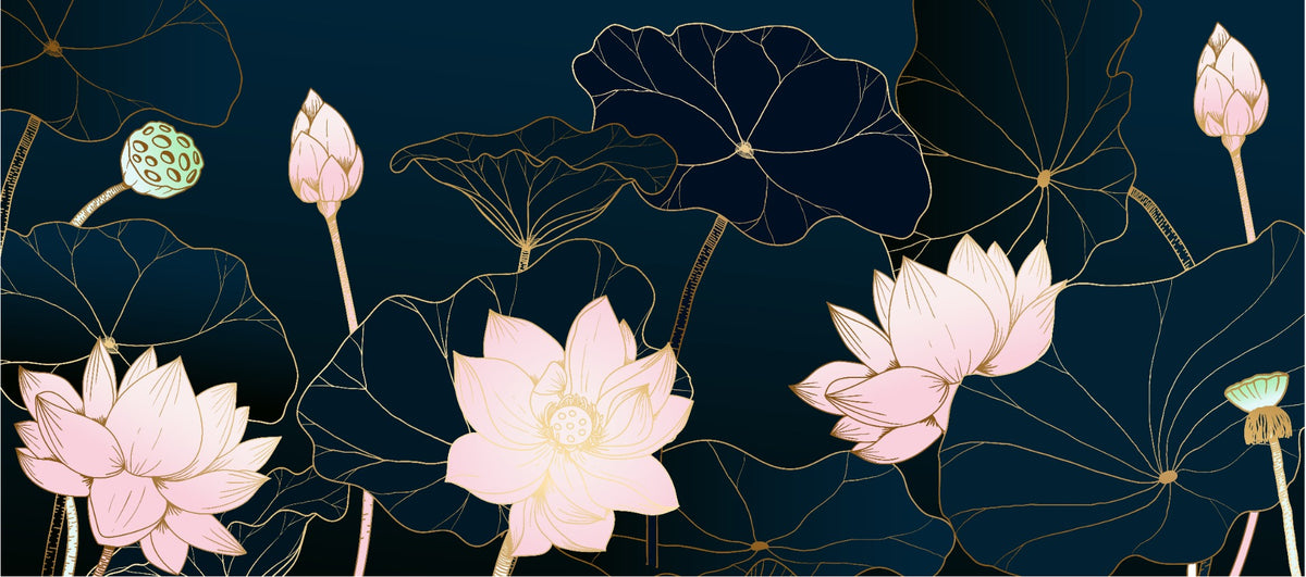 Golden Lotus Wallpaper Mural