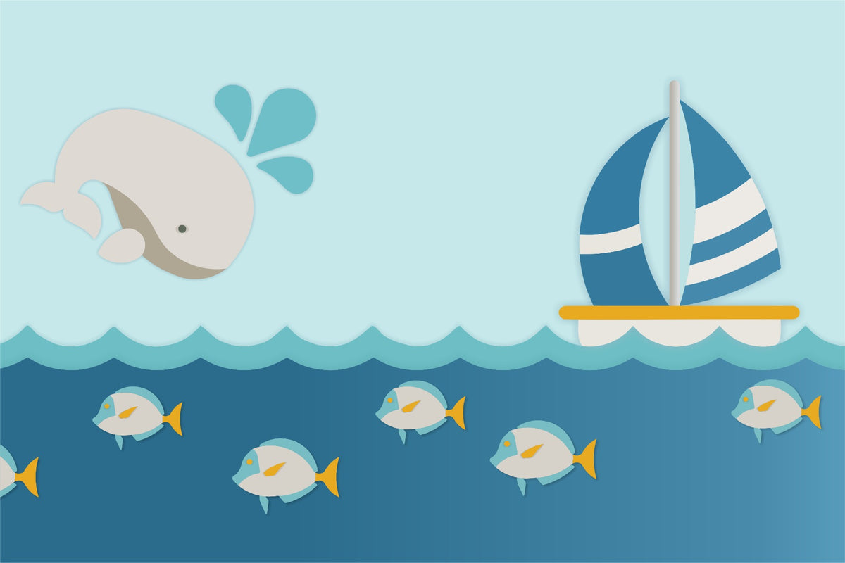 Whale with Boat Kids Room Wallpaper Murals in your room — zoomed
