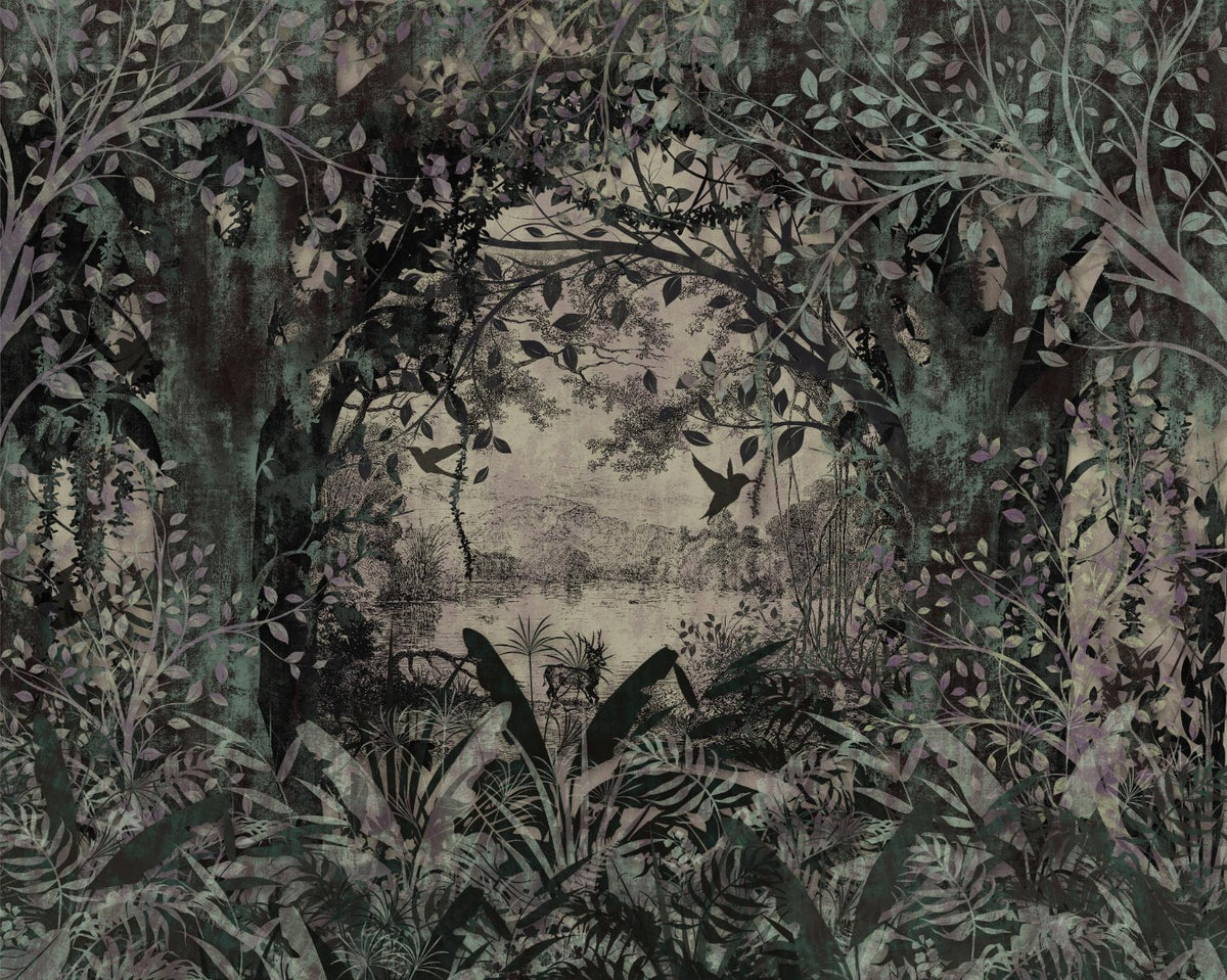 Dense forest with a dusky green Wallpaper Murals in your room — zoomed