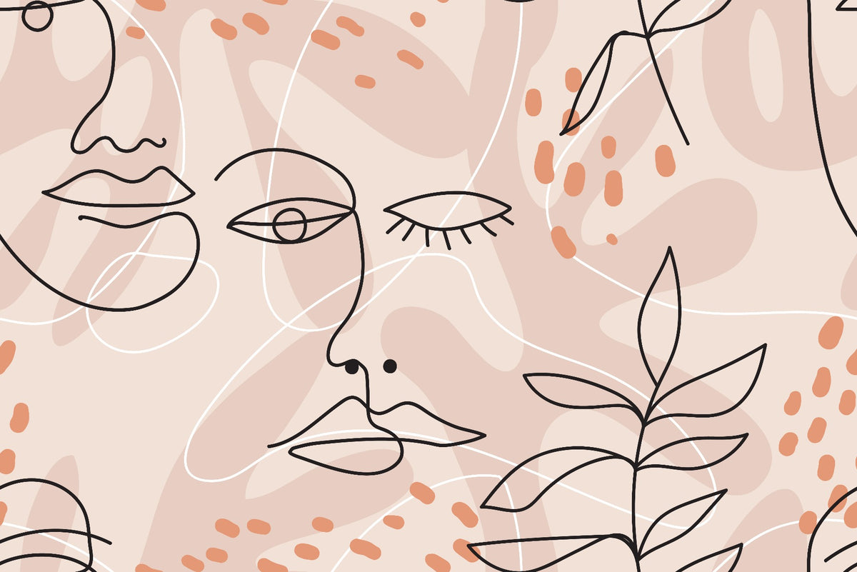 Large Human Face Line Pink Wallpaper Murals in your room