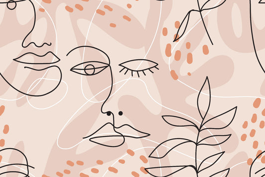 Large Human Face Line Pink Wallpaper Murals