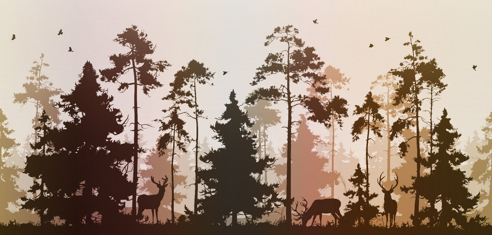 Autumn Dark Silhouette Forest with Deer Wallpaper