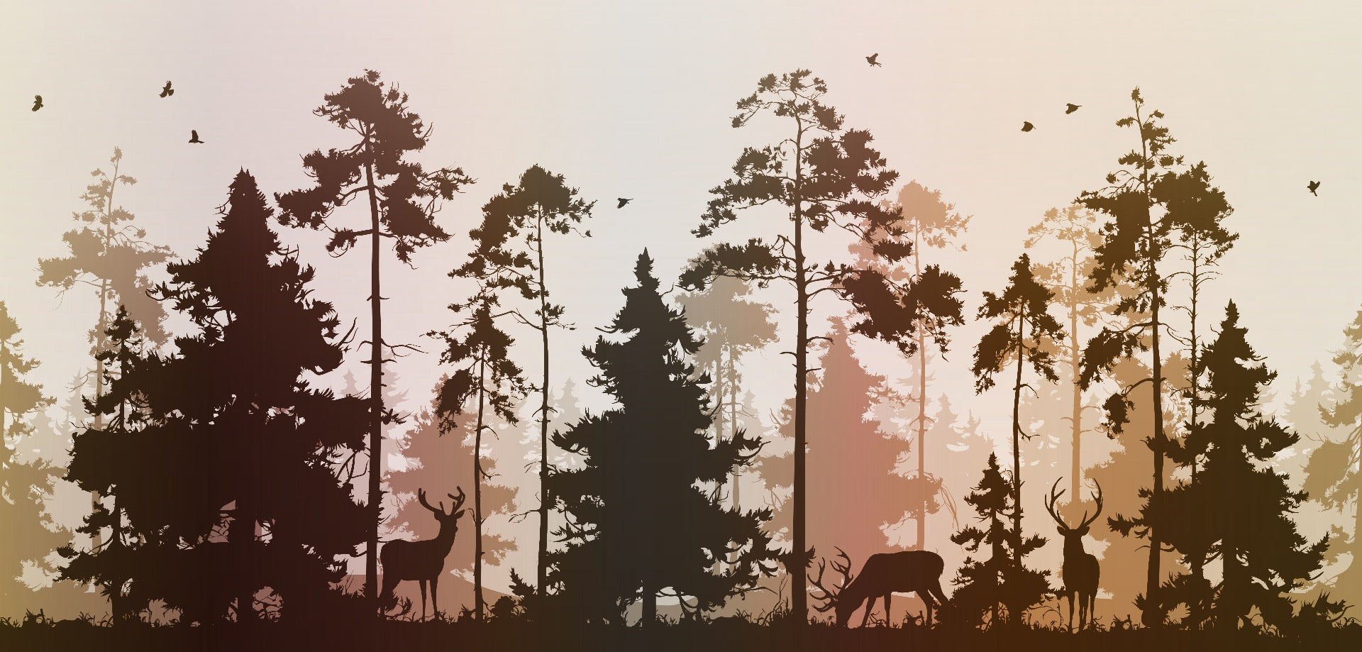 Autumn Dark Silhouette Forest with Deer Wallpaper