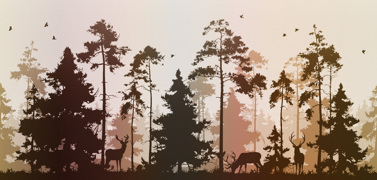 Autumn Dark Silhouette Forest with Deer Wallpaper in your room — zoomed