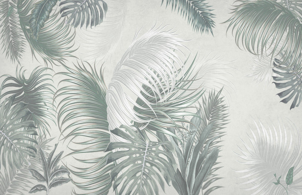 Large Gray Green Palm Leaves Wallpaper in your room