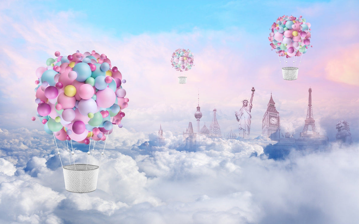 Colorful Fire Balloons Textured Wallpaper Mural in your room — zoomed