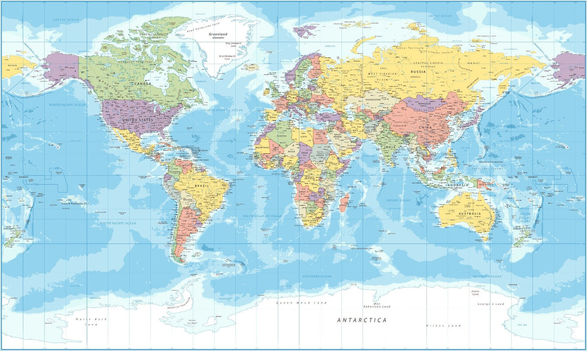 Blue World Map Wallpaper Mural in your room