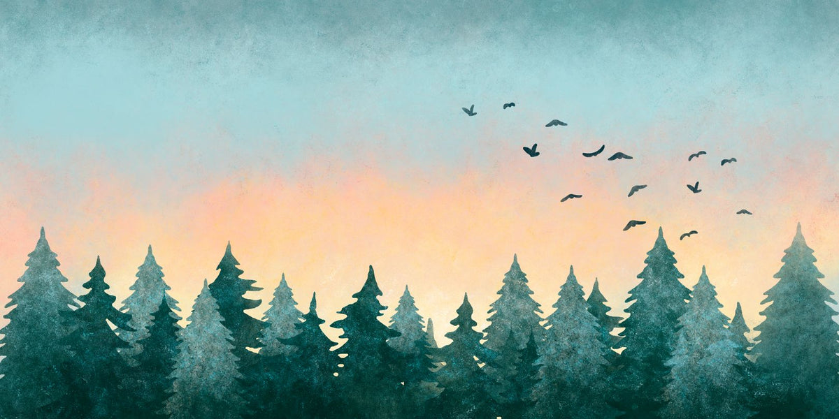 Watercolor Green Tree Forest Wallpaper in your room