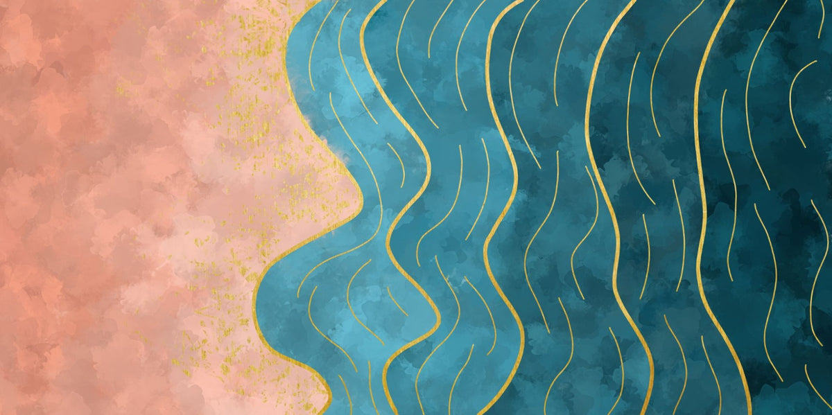 Abstract Wave with Gold Line Wallpaper in your room — zoomed