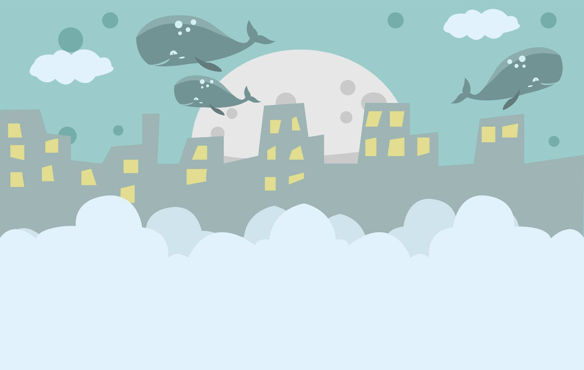Flying Whale on City Wallpaper in your room
