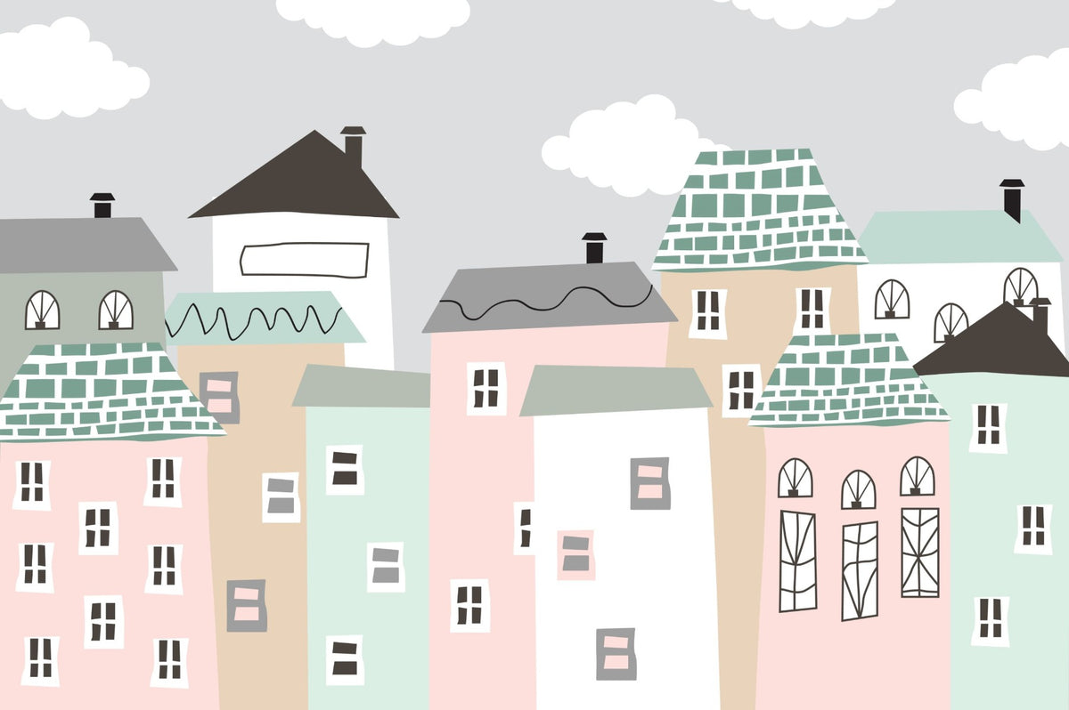Pastel Houses Town Wallpaper Mural in your room