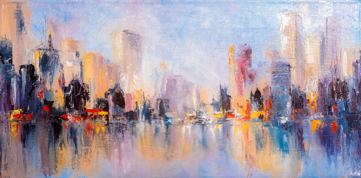 City Skyline Oil Paint Wallpaper