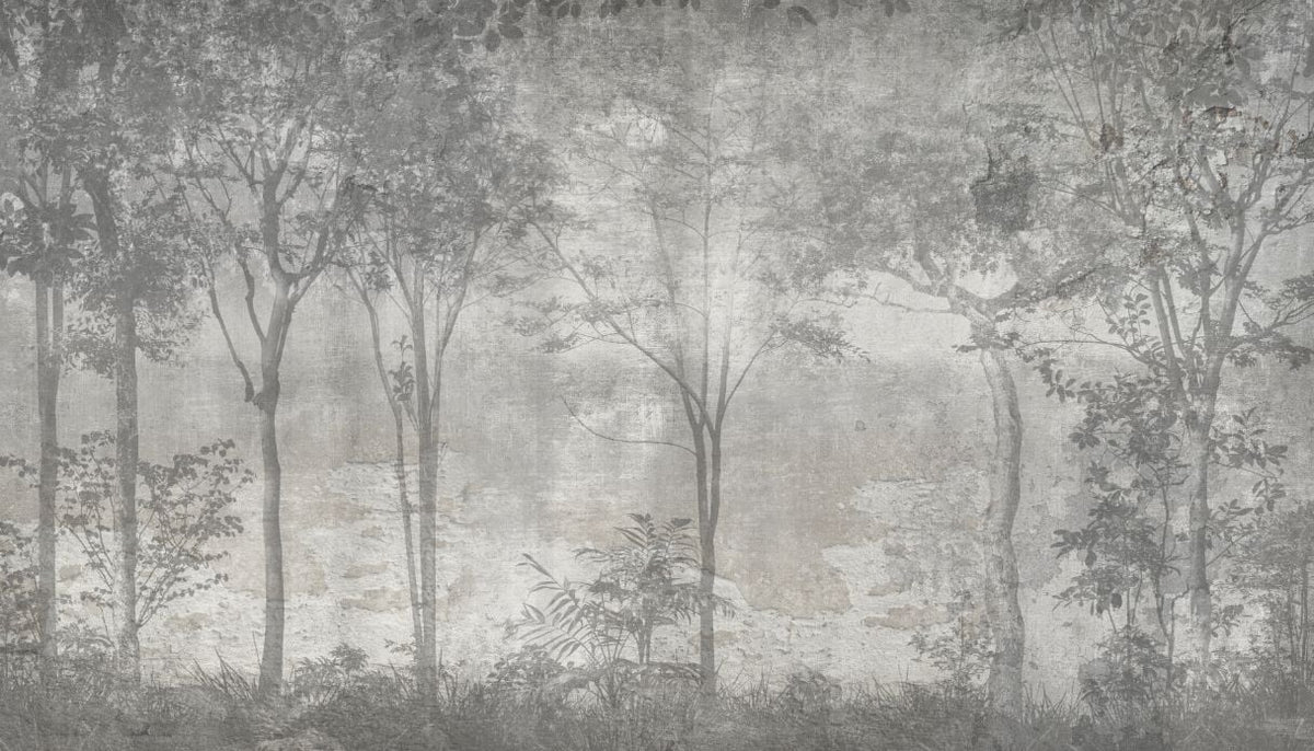 Forest Trees on Stone Wall Wallpaper in your room — zoomed