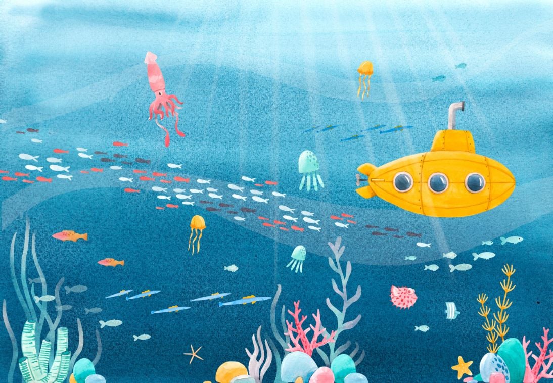 Watercolor Underwater Sea Life Wallpaper