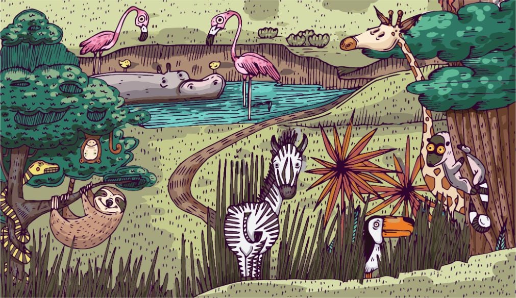 Jungle Animals Kids Room Wallpaper in your room