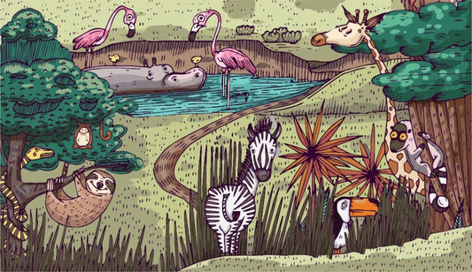 Jungle Animals Kids Room Wallpaper