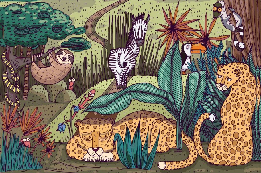 Jungle Animals Wallpaper Murals in your room — zoomed