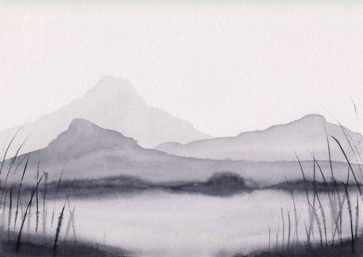 Watercolor Mountain Painting Wallpaper in your room — zoomed