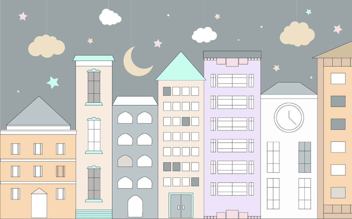 Kids Room Town Wallpaper in your room — zoomed