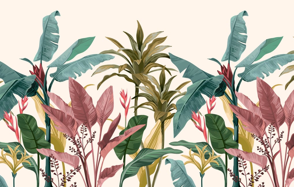 Beautiful Banana Leaves Wallpaper Mural in your room — zoomed