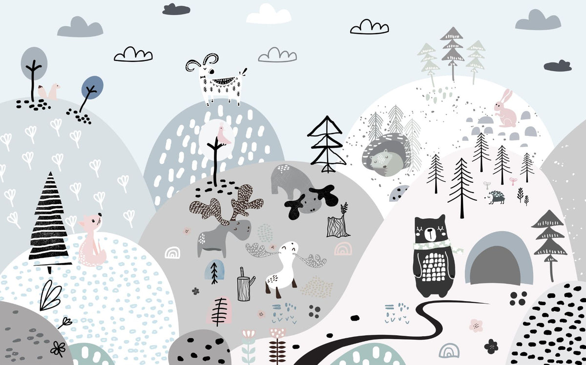 Animals on the Hills Wallpaper Mural in your room