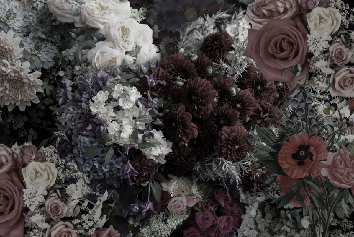 Dark Floral Wallpaper Mural in your room — zoomed