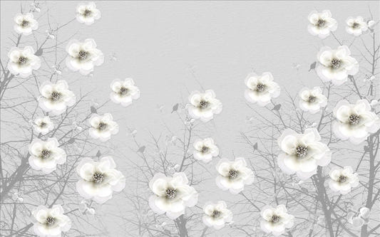 Gray 3D Flowers Wallpaper Murals
