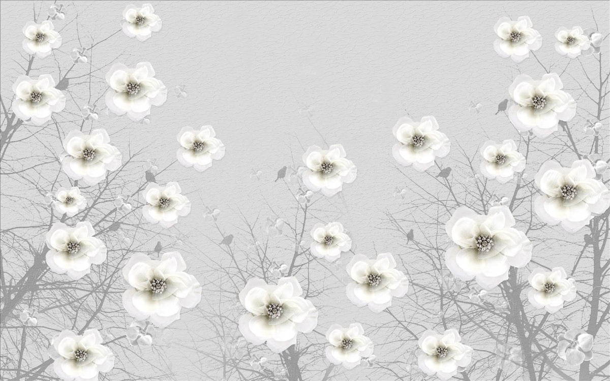 Gray 3D Flowers Wallpaper Murals in your room — zoomed