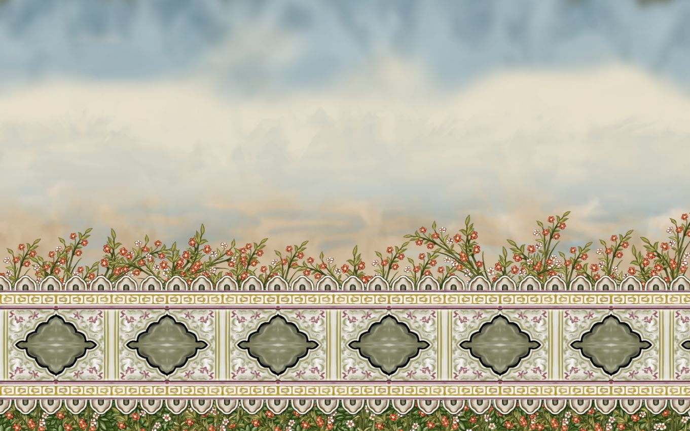 Mughal Garden Fence Wallpaper Mural in your room — zoomed