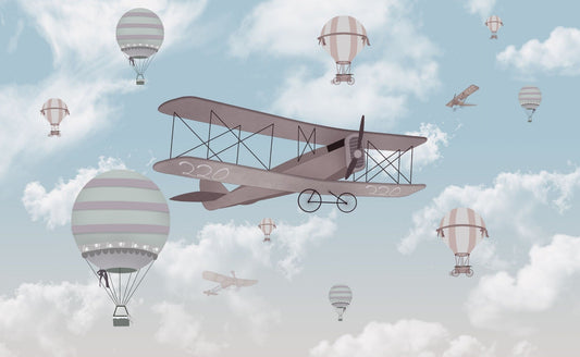 Biplane In The Sky Kids Room Wallpaper