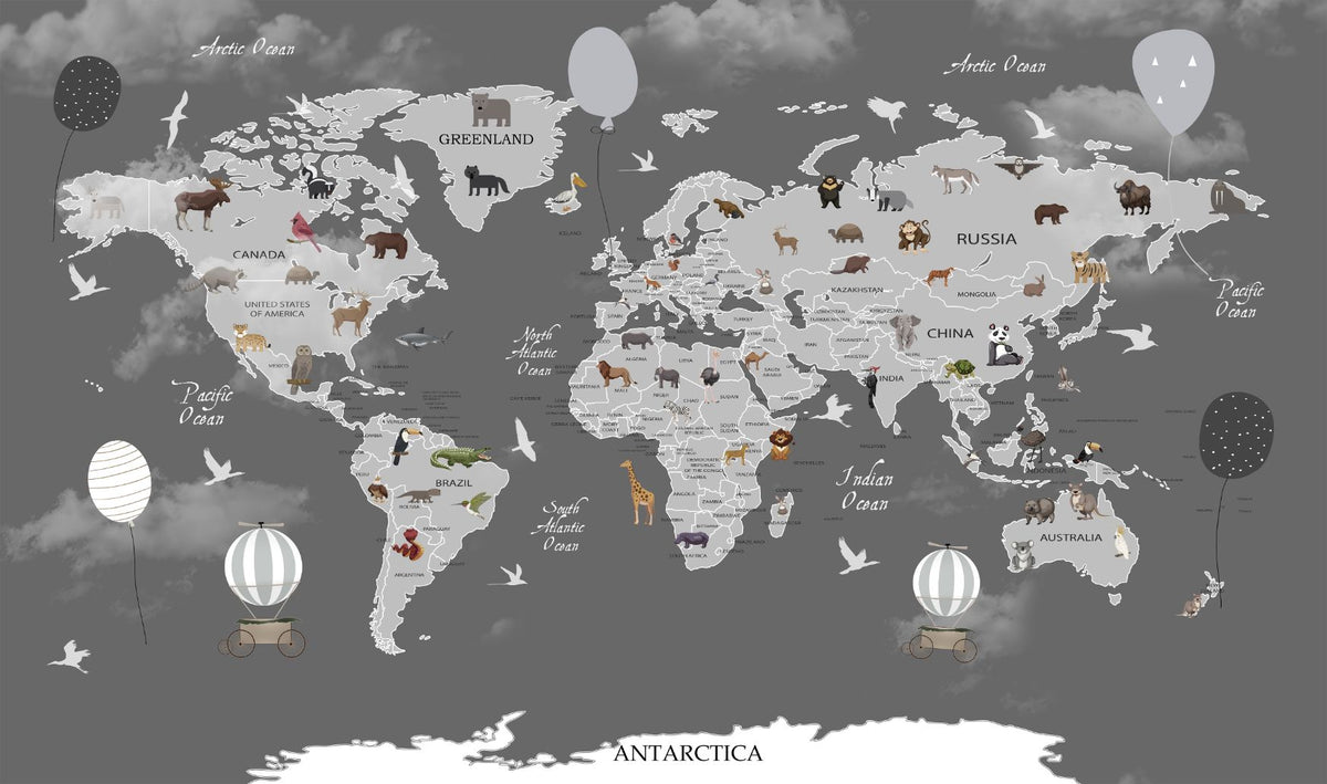 World Map Kids Room Wallpaper in your room — zoomed