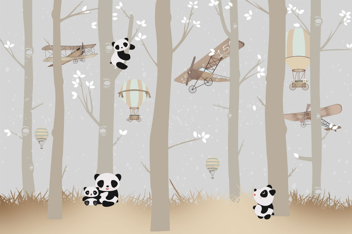Cute Pandas Playing in the Forest Wallpaper in your room