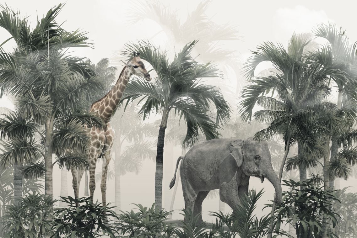 Giraffe & Elephant Wallpaper Murals