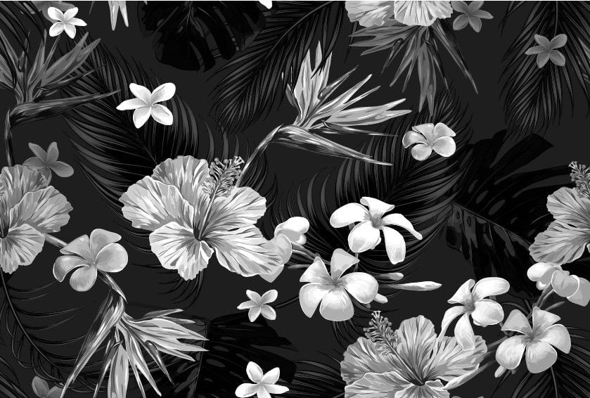 Black and White Floral Wall Mural in your room — zoomed