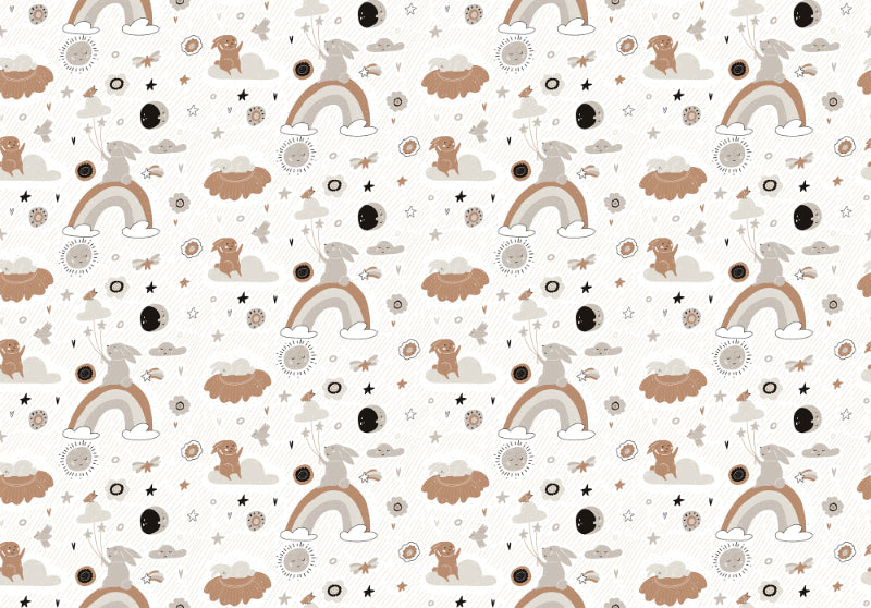 Cute Bunny Rainbow Cloud Kids Wallpaper in your room