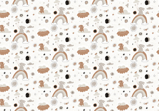 Cute Bunny Rainbow Cloud Kids Wallpaper
