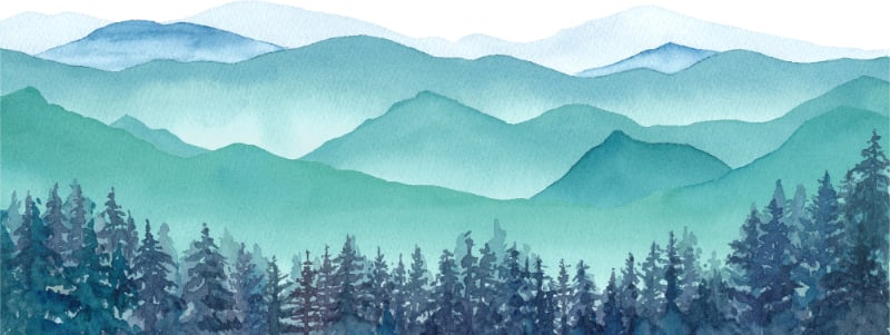 Kids Watercolor Snowy Hills Removable Murals in your room — zoomed