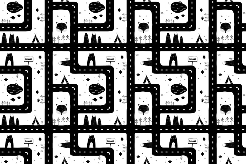 Black & White City Road Kids Room Wallpaper in your room